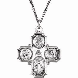 Sterling Silver 30x29 mm Four-Way Cross Medal 24" Necklace