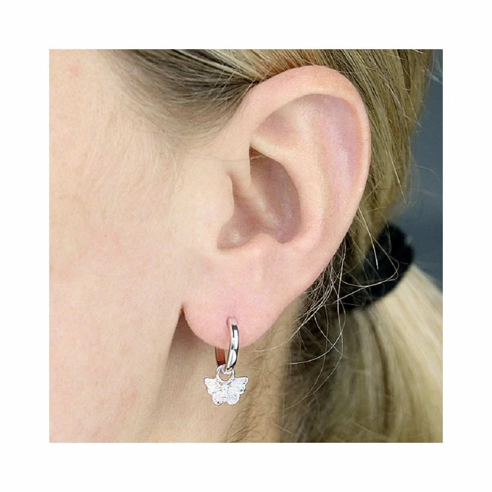 Sterling Silver Butterfly Charm Hoop Earrings