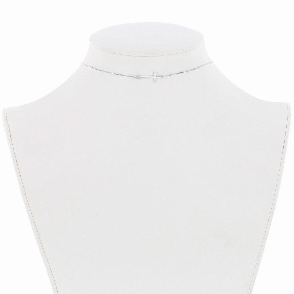 Sterling Silver Center Sideways Cross Choker Necklace