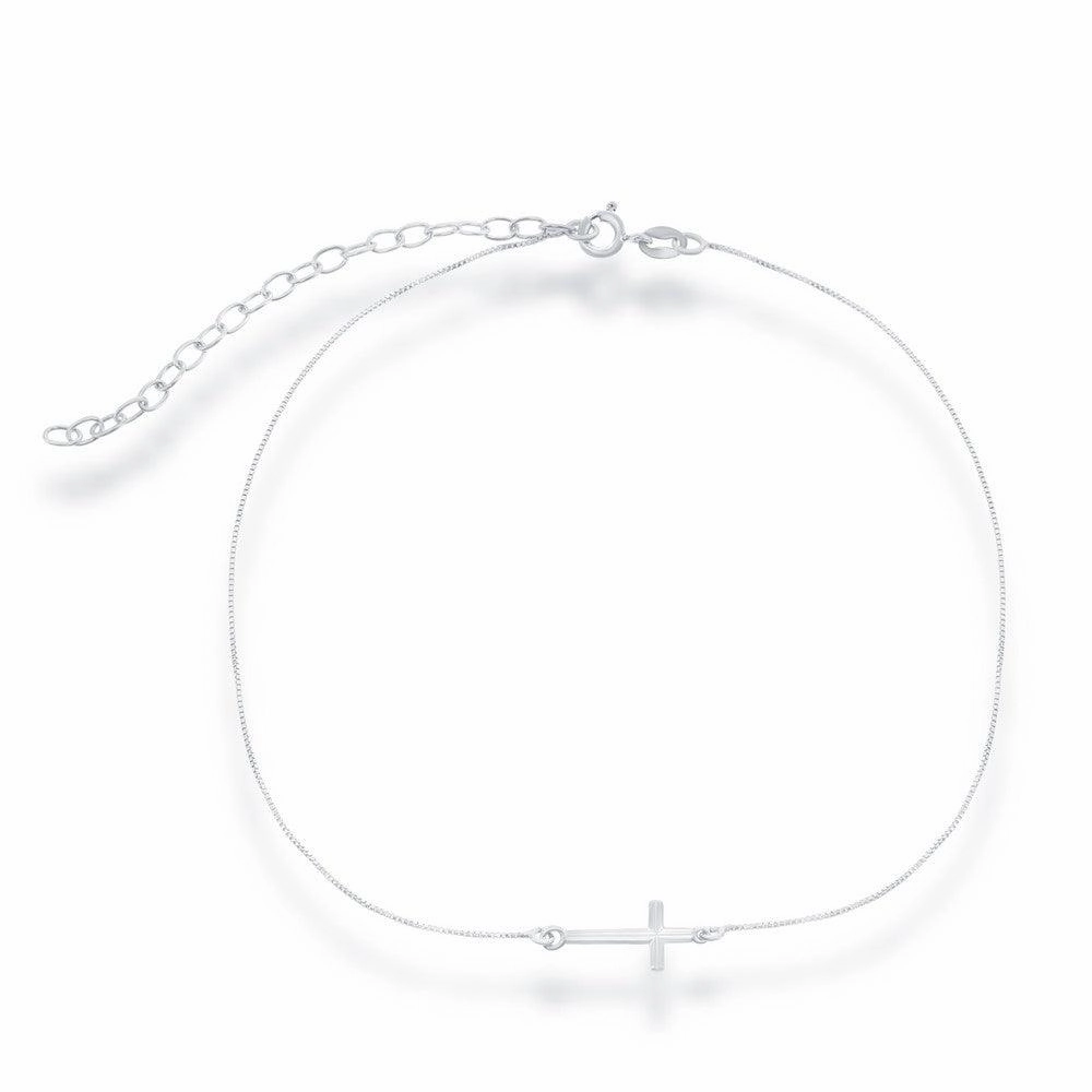 Sterling Silver Center Sideways Cross Choker Necklace