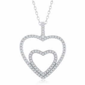 Sterling Silver Cubic Zirconia Double Heart Necklace