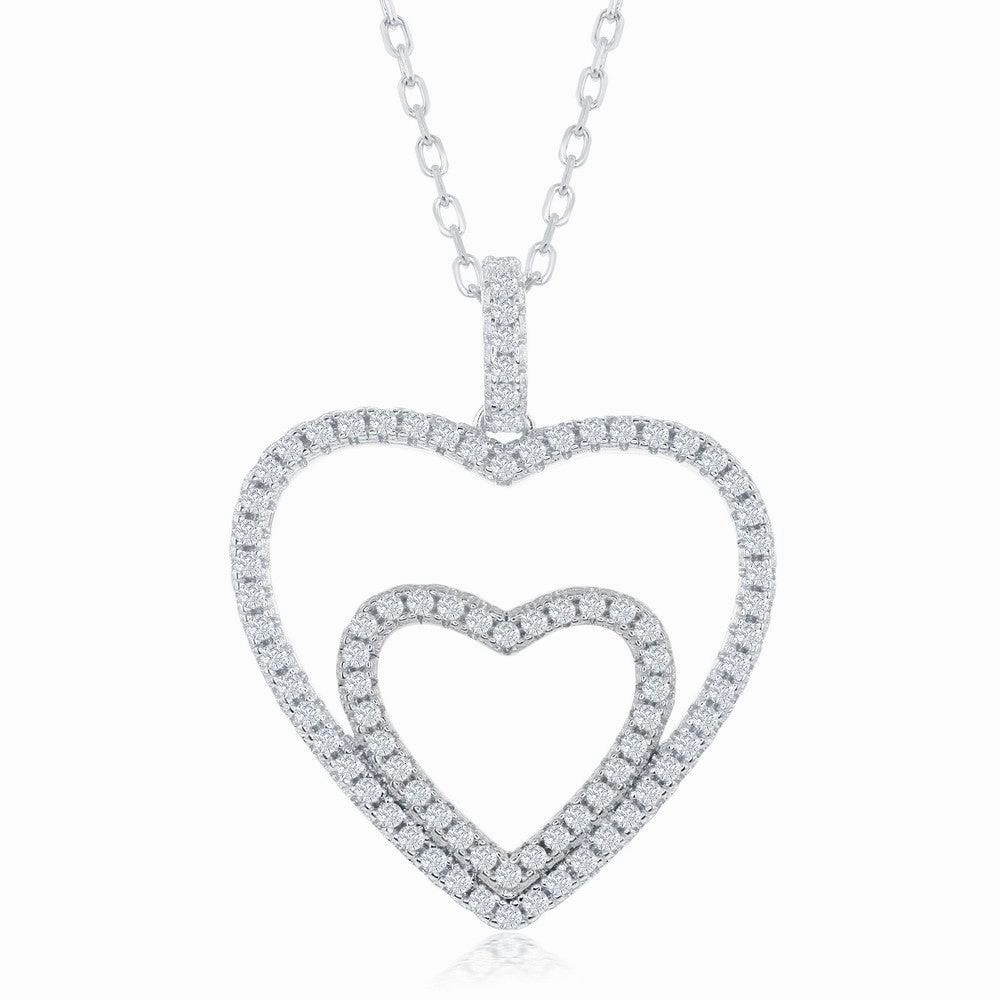 Sterling Silver Cubic Zirconia Double Heart Necklace