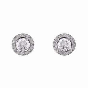 Sterling Silver Cubic Zirconia Halo Ladies Stud Earrings