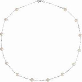 Sterling Silver Cultured White Freshwater Pearl 14-Station 18" Necklace