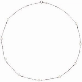 Sterling Silver Cultured White Freshwater Pearl 9-Station 18" Necklace