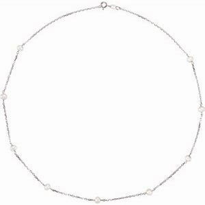 Sterling Silver Cultured White Freshwater Pearl 9-Station 18" Necklace