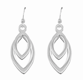 Sterling Silver Double Marquise Design Drop Earrings