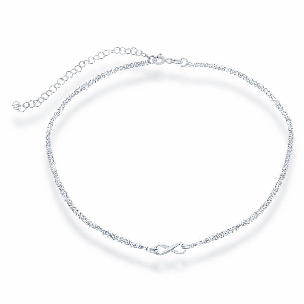Sterling Silver Double Strand Infinity Choker Necklace