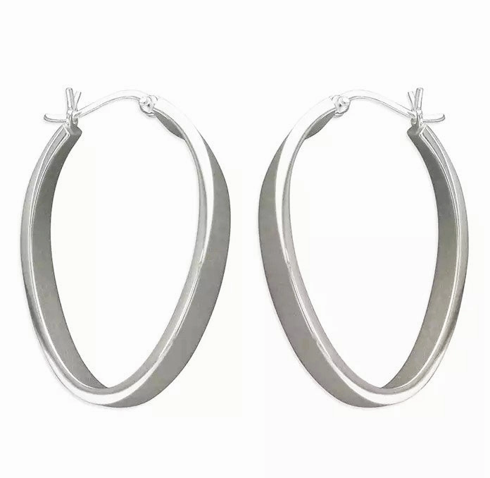 Sterling Silver Flat Oval Ladies Hoop Earrings