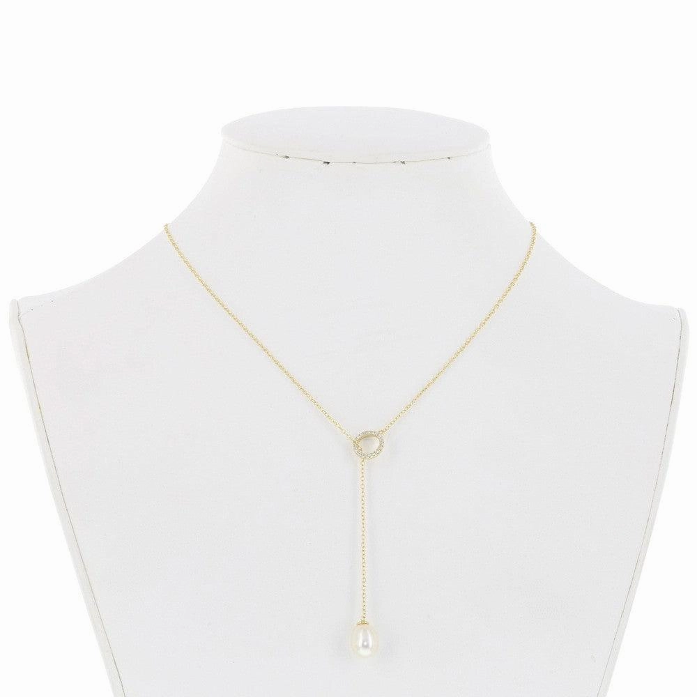 Sterling Silver GP CZ Circle with Teardrop FWP Bolo Necklace