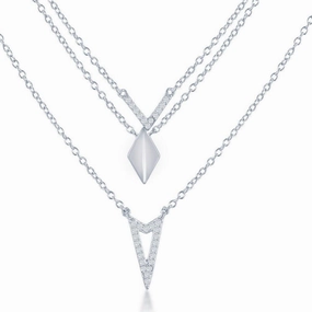 Sterling Silver Graduating Triple Chain with CZ Necklace