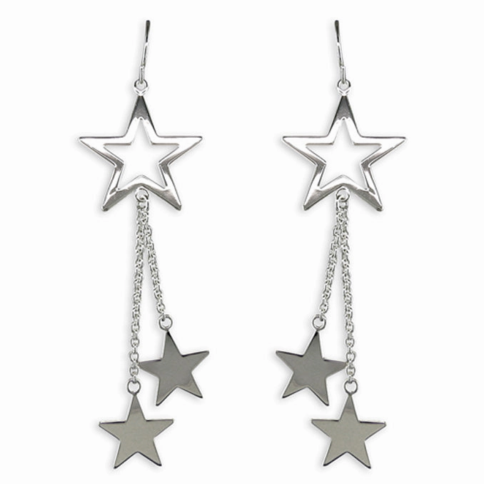 Sterling Silver Ladies Star Drop Earrings