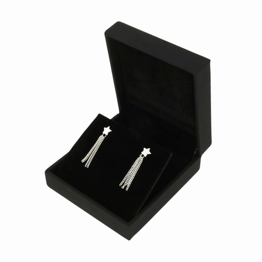 Sterling Silver Ladies Star Stud Tassel Drop Earrings