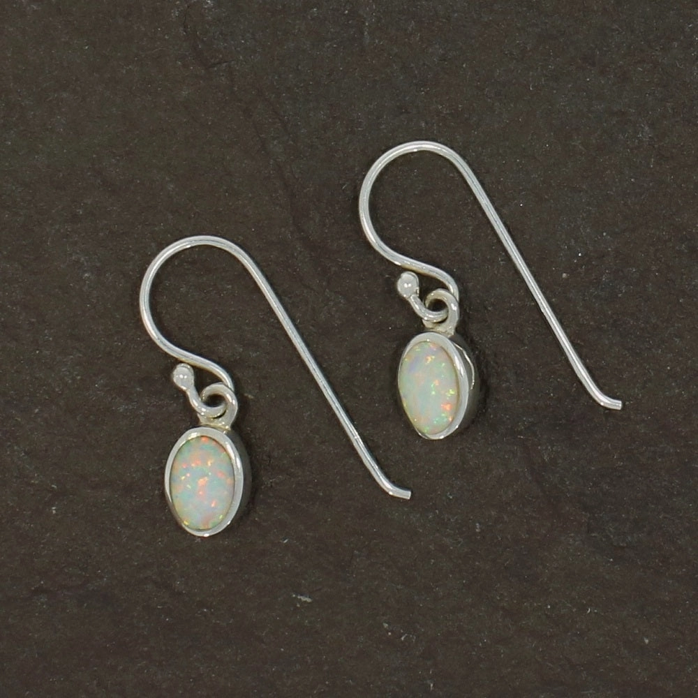 Sterling Silver Opalique Ladies Small Oval Drop Earrings