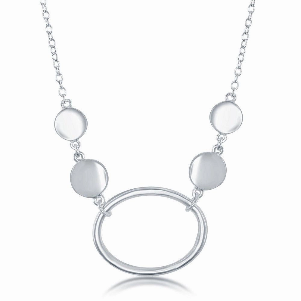 Sterling Silver Open Oval Flat Shiny Discs Necklace