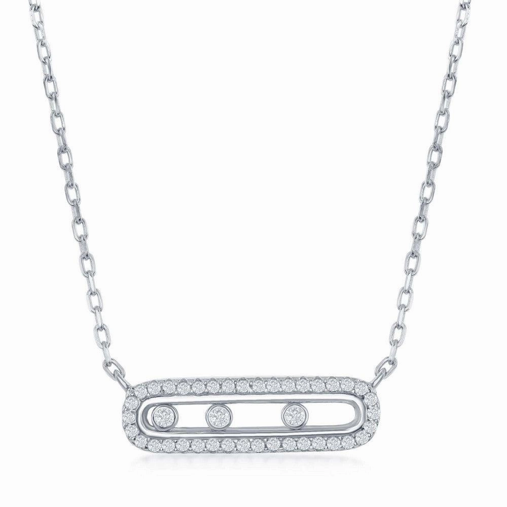 Sterling Silver Rectangle with Sliding Bezel-Set CZ's Necklace
