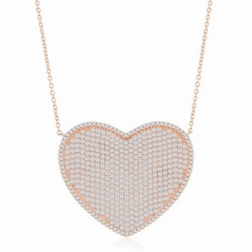 Sterling Silver Rose Gold Plated Micro Pave Heart Necklace