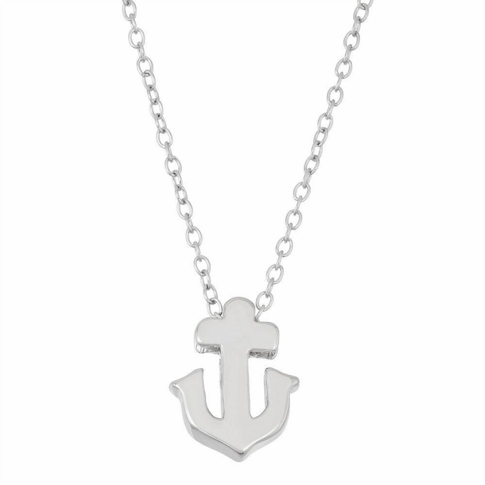 Sterling Silver Small Shiny Anchor Design Necklace