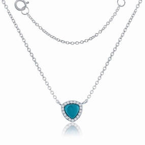 Sterling Silver Triangle Turquoise with CZ Border Necklace