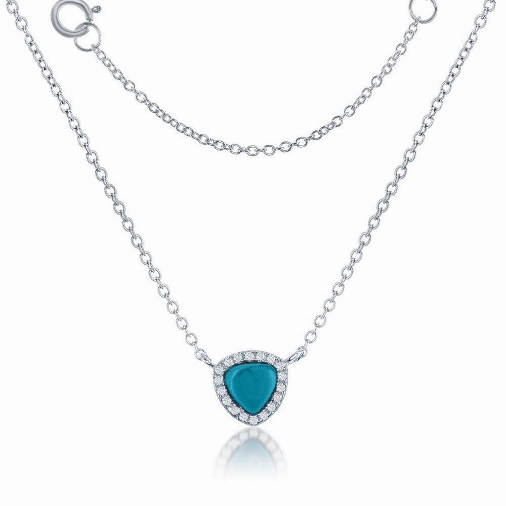 Sterling Silver Triangle Turquoise with CZ Border Necklace