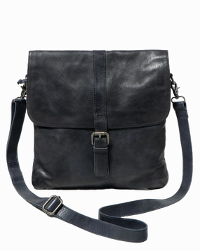 STITCH & HIDE WASHED LEATHER BERLIN REPORTER/SHOULDER BAG INDIGO BLUE - FREE WALLET POUCH