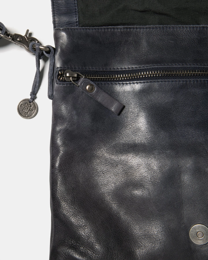 STITCH & HIDE WASHED LEATHER BERLIN REPORTER/SHOULDER BAG INDIGO BLUE - FREE WALLET POUCH