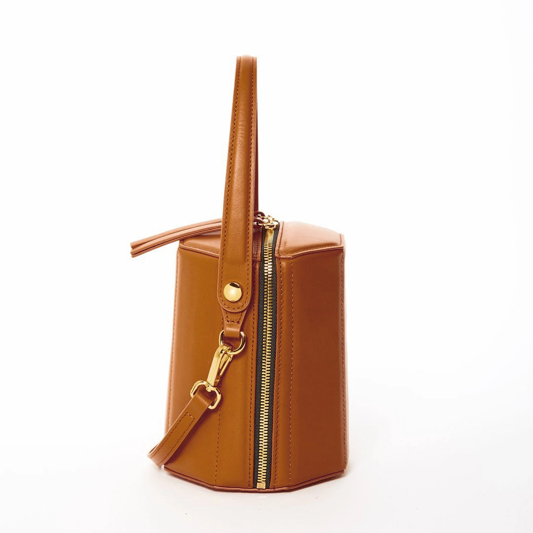 SUSU Harper Amber Brown Leather Bucket Shoulder Bag