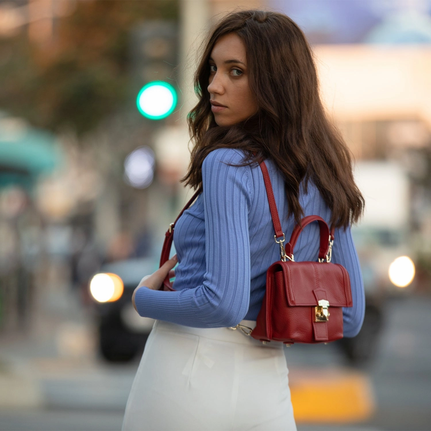 SUSU Linda Red Leather Backpack Shoulder Bag