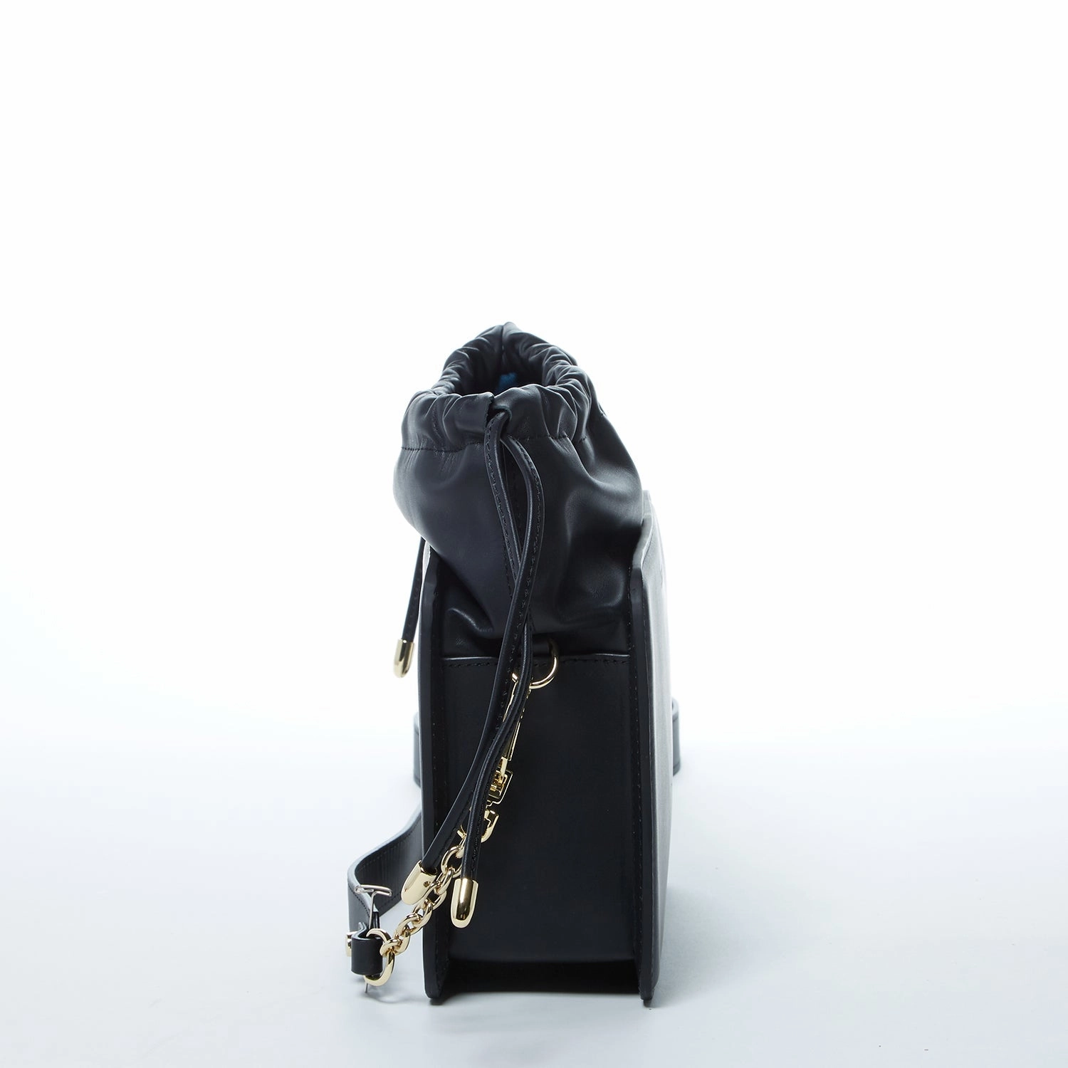 SUSU Patricia Black Leather Drawstring Shoulder Bag