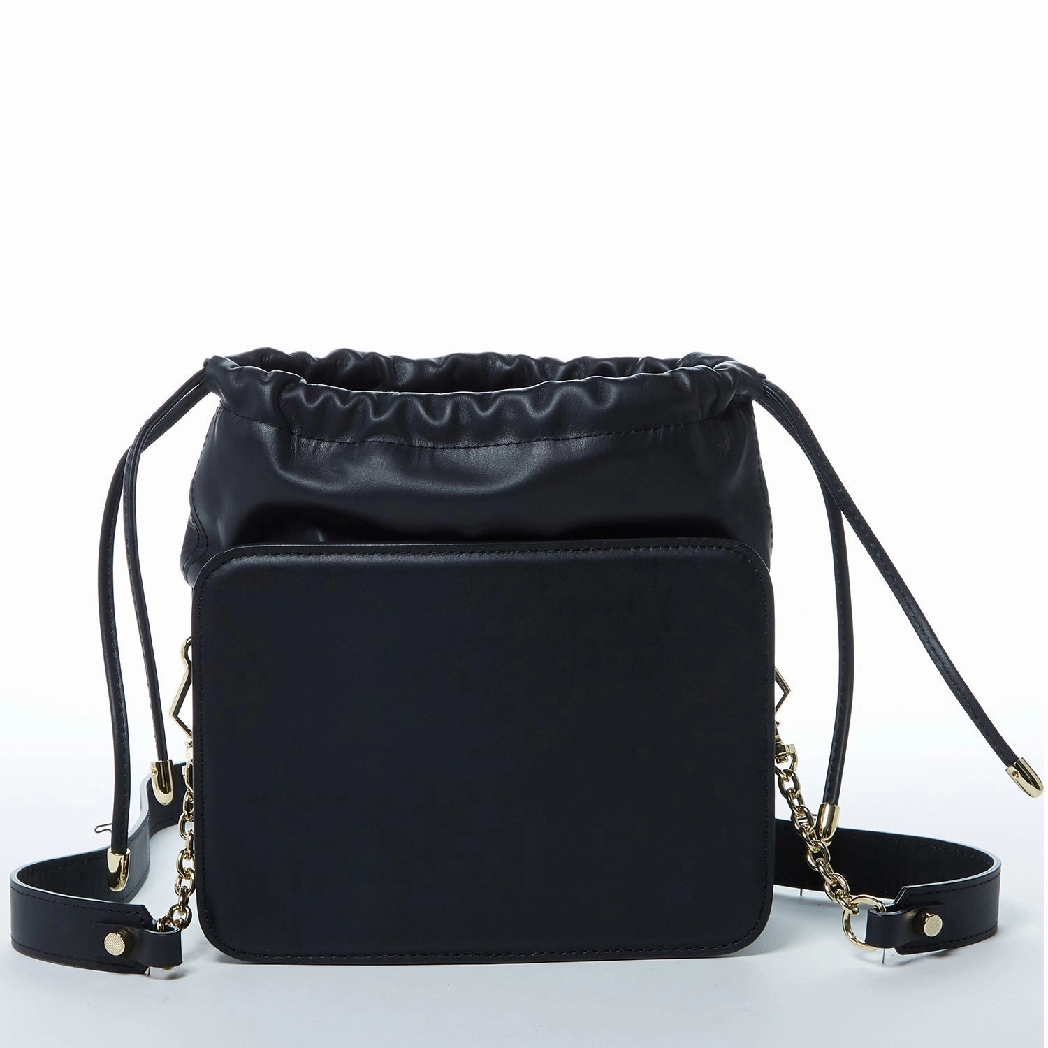 SUSU Patricia Black Leather Drawstring Shoulder Bag