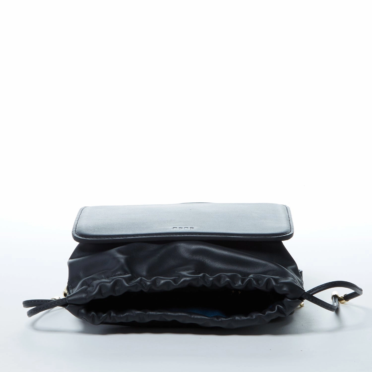 SUSU Patricia Black Leather Drawstring Shoulder Bag