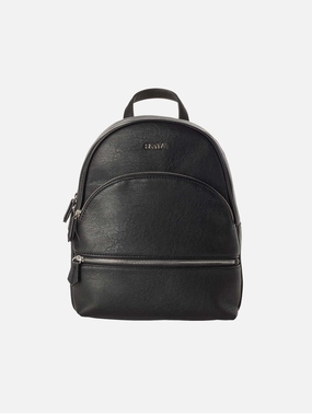 Suzie Double Zip Compact Vegan Backpack | Black