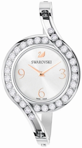 SWAROVSKI Crystal Authentic Lovely Crystals Bangle Watch, Metal Strap, Silver Tone - High Class Stone Studded Swiss Made Timepiece Jewelry and Everyday Accessory for Women