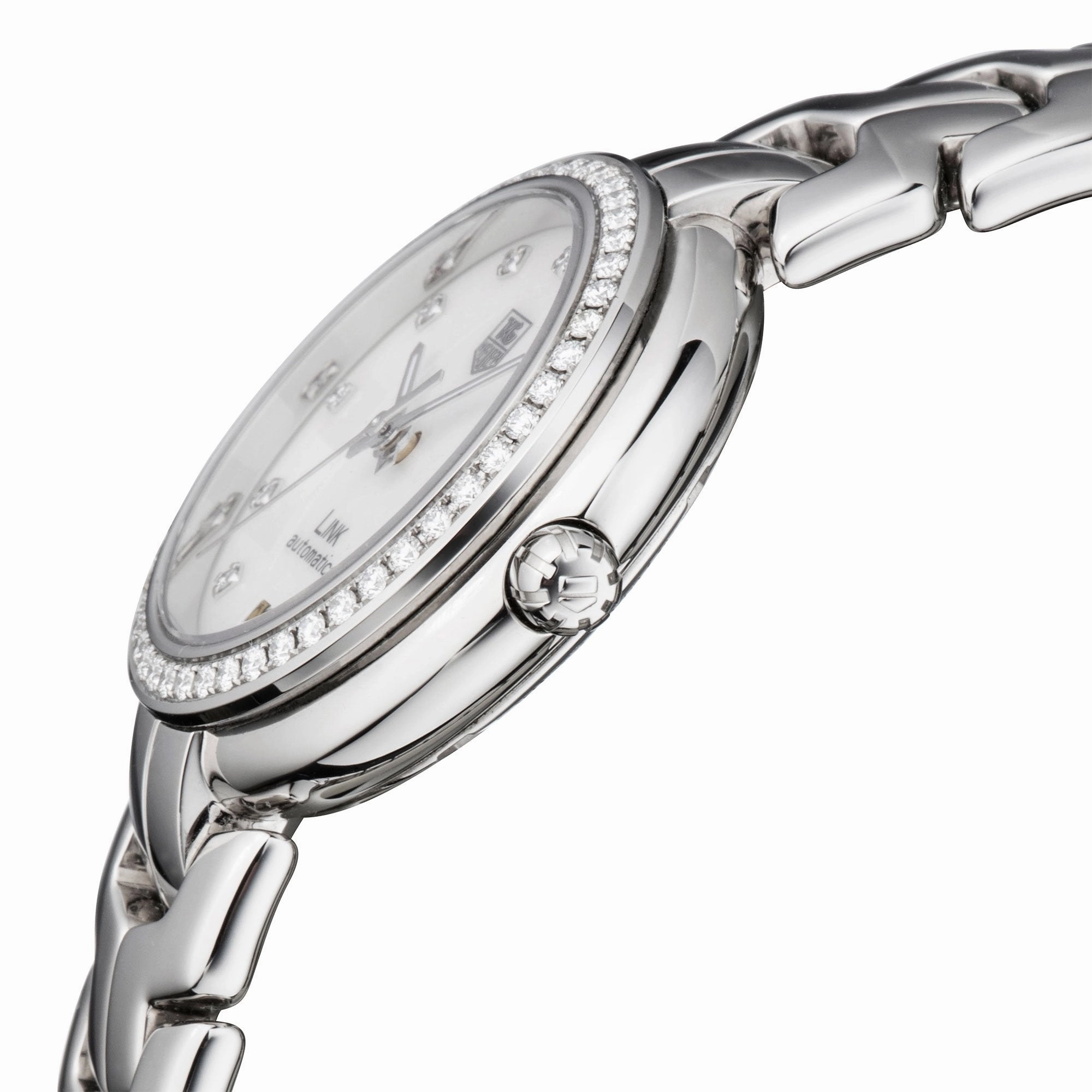 TAG Heuer Link Automatic Stainless Steel Mother-of-Pearl Dial Diamonds Date Womens Watch WAT2314.BA0956