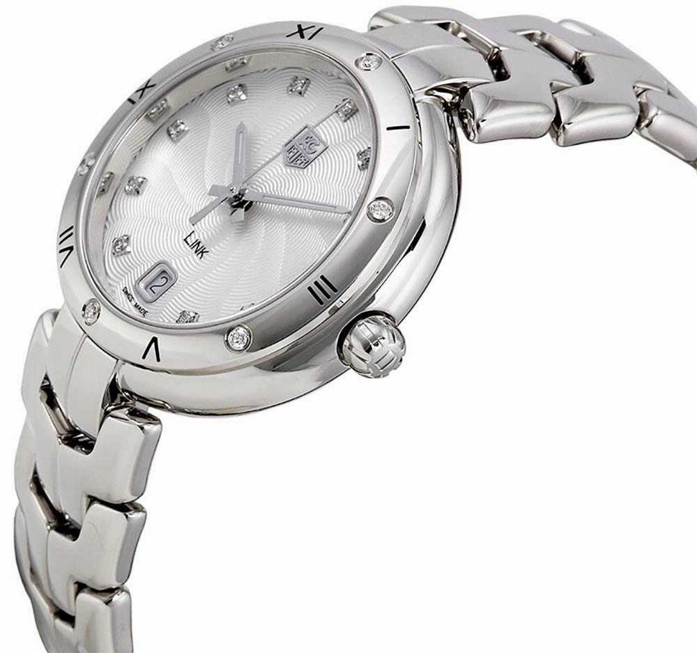 TAG Heuer Link Stainless Steel Silver-Tone Dial Diamonds Date Quartz Womens Watch WAT1312.BA0956