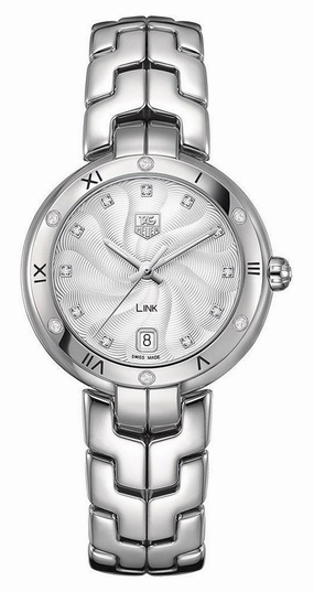 TAG Heuer Link Stainless Steel Silver-Tone Dial Diamonds Date Quartz Womens Watch WAT1312.BA0956