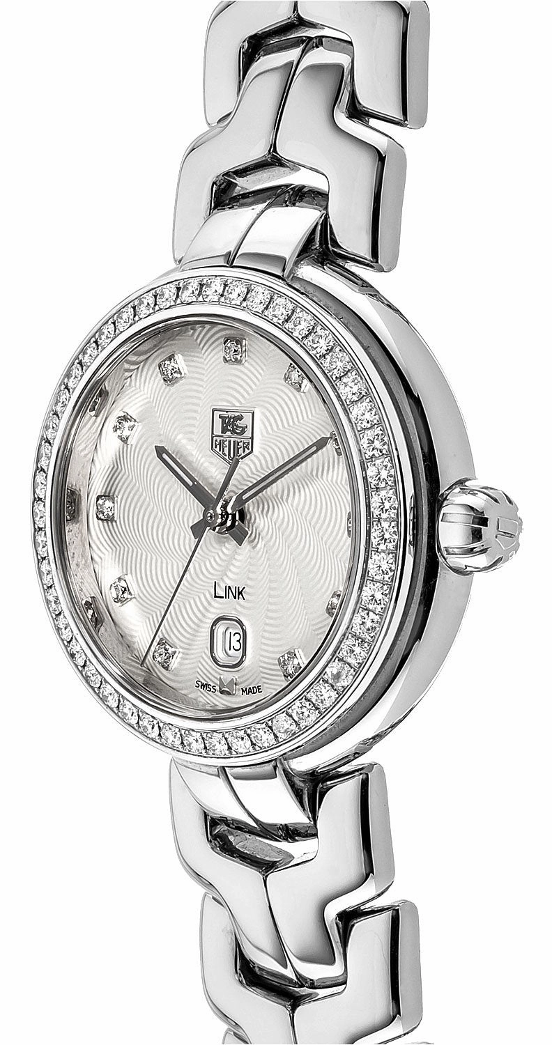 TAG Heuer Link Stainless Steel Silver-Tone Dial Diamonds Date Quartz Womens Watch WAT1414.BA0954