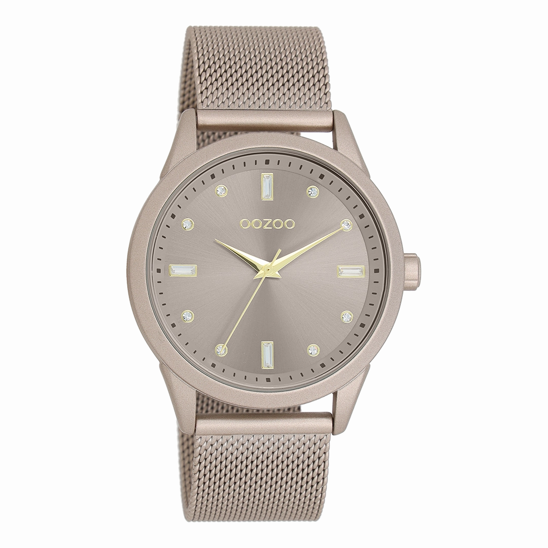 Taupe OOZOO watch with metal mesh bracelet - C11358
