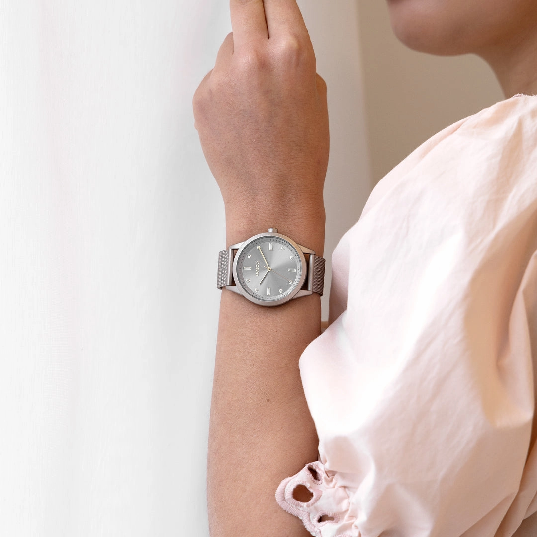 Taupe OOZOO watch with metal mesh bracelet - C11358