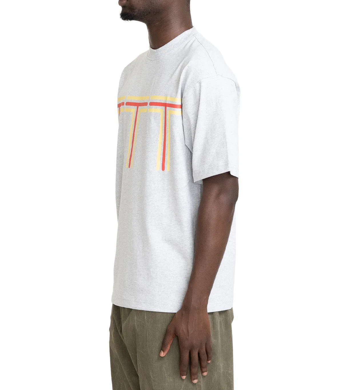 The Trilogy Tapes Logo Stripes T-Shirt Heather Grey