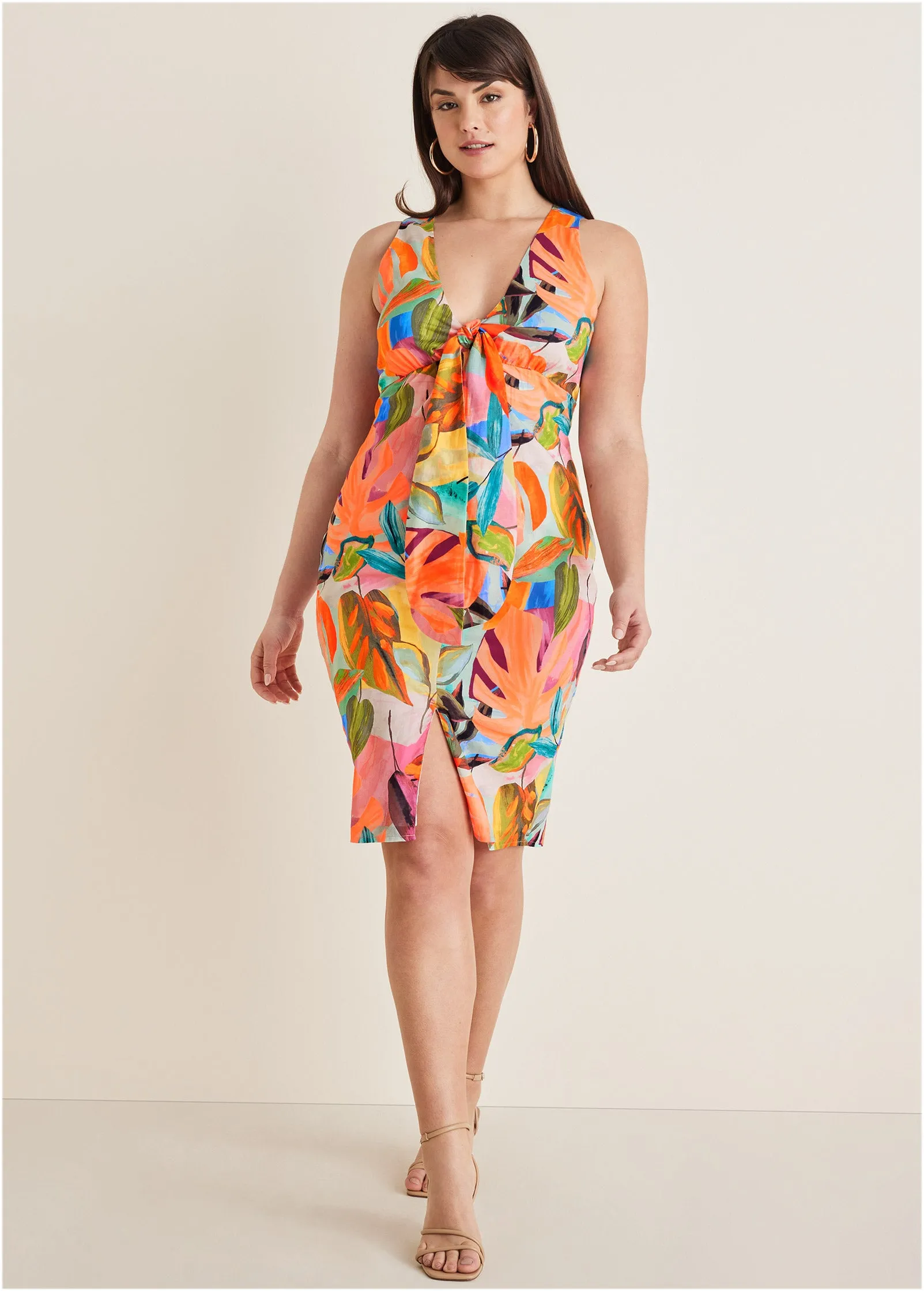 Tie Front Midi Dress - Vibrant Tropic