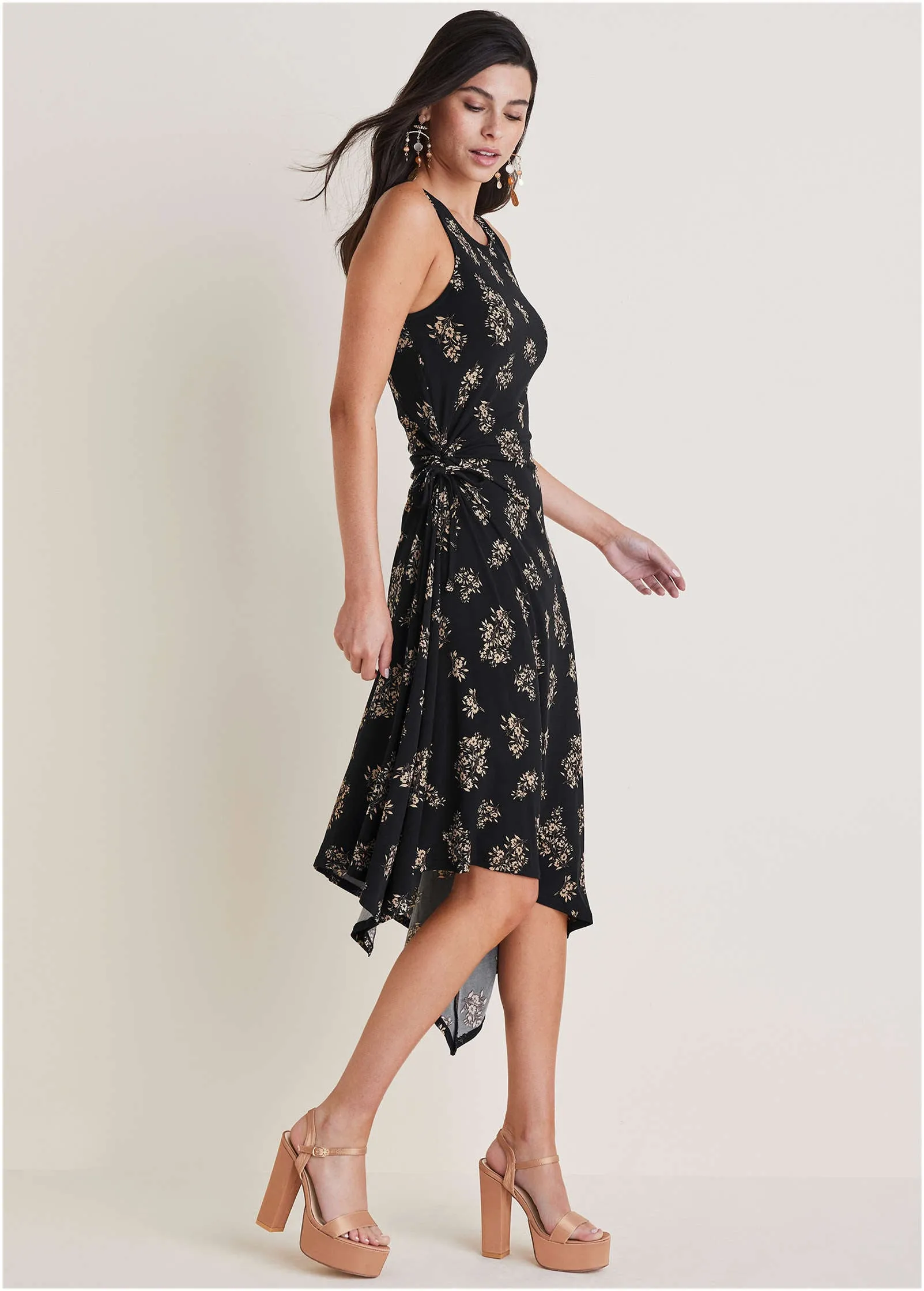 Tie Side Midi Dress - Tossed Wildflowers