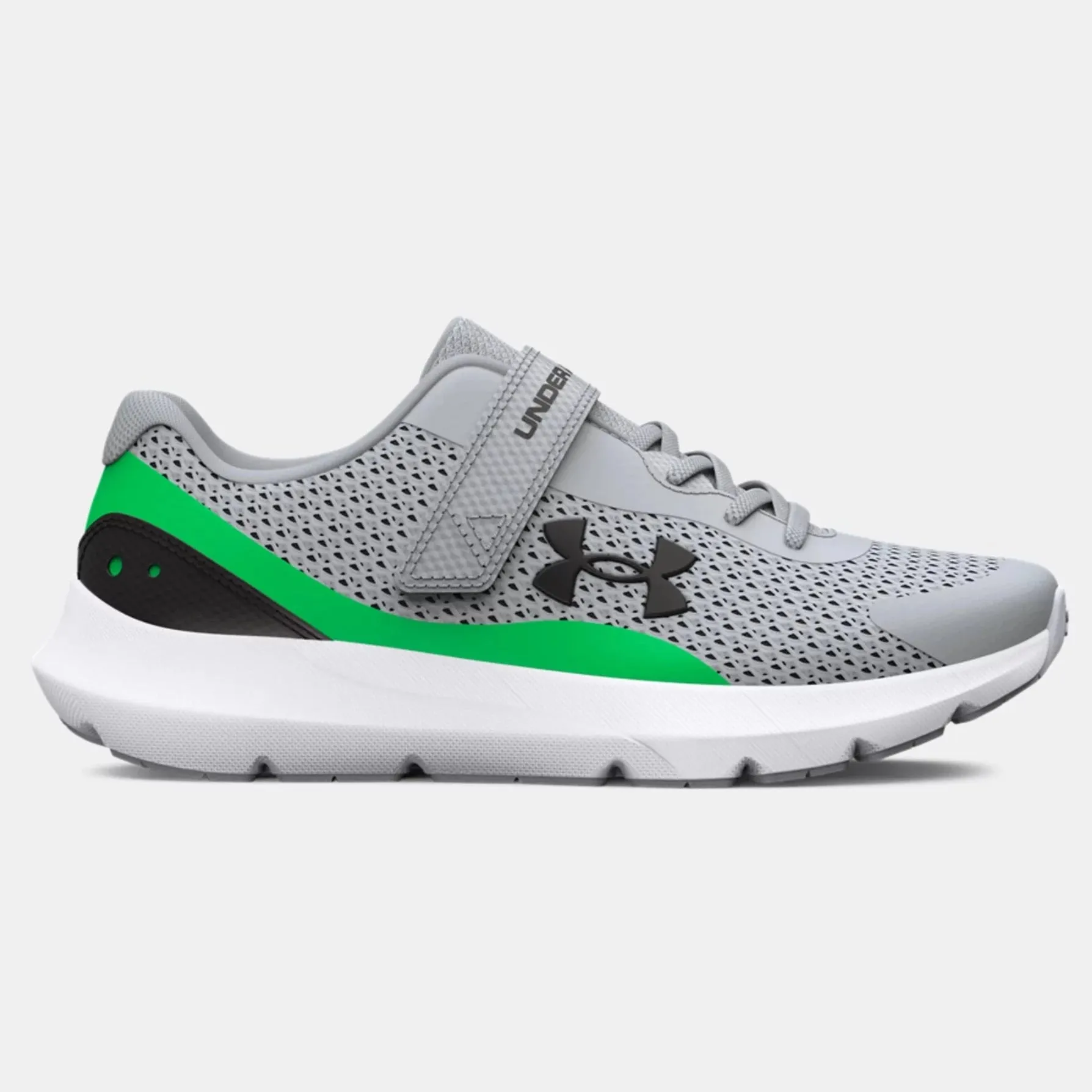 Under Armour Mod Grey/Green Screen/Black Surge 3 A/C Children??s Sneaker