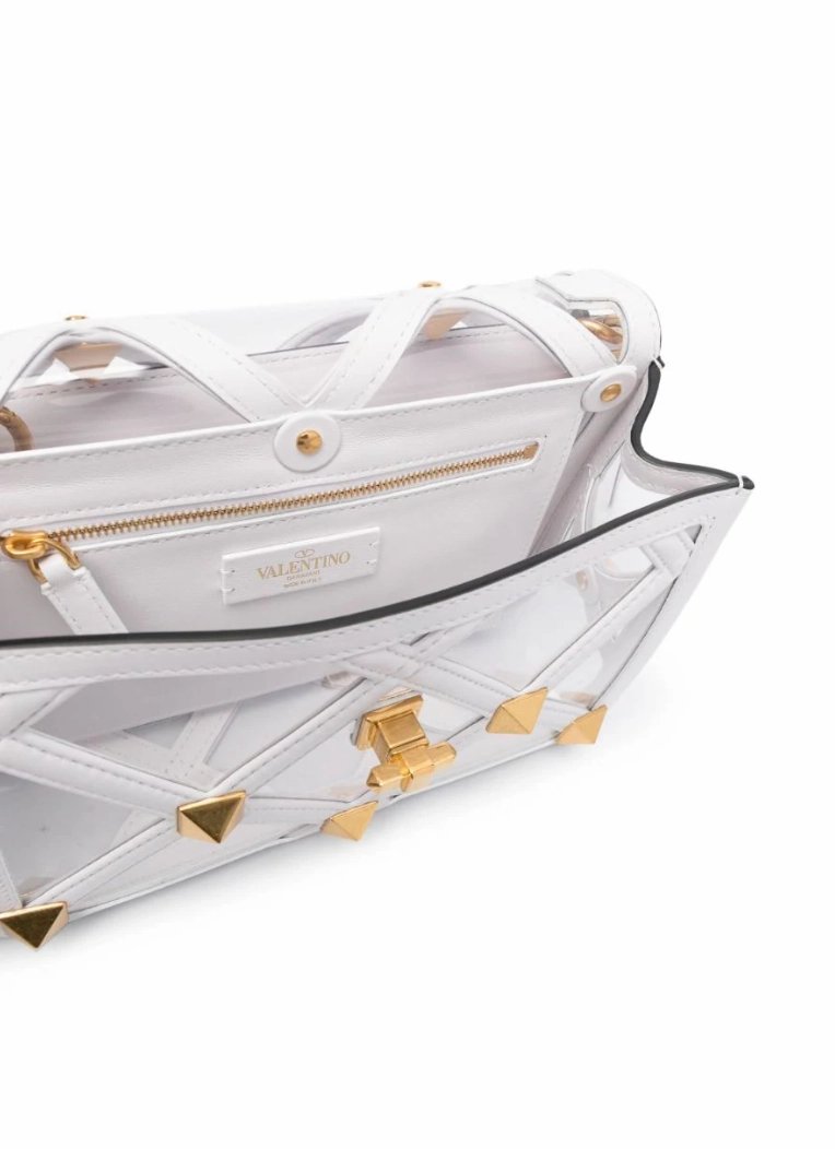 Valentino Roman Stud Foldover PVC and Leather Shoulder Bag