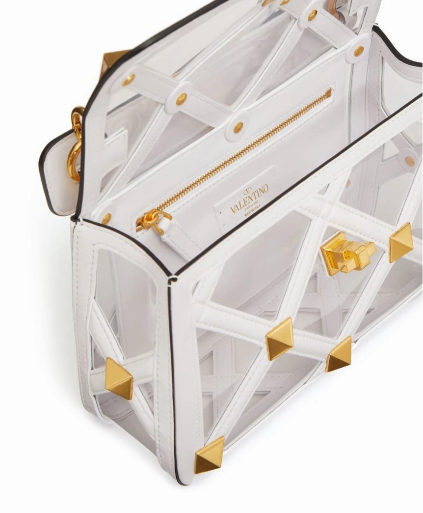 Valentino Roman Stud Foldover PVC and Leather Shoulder Bag