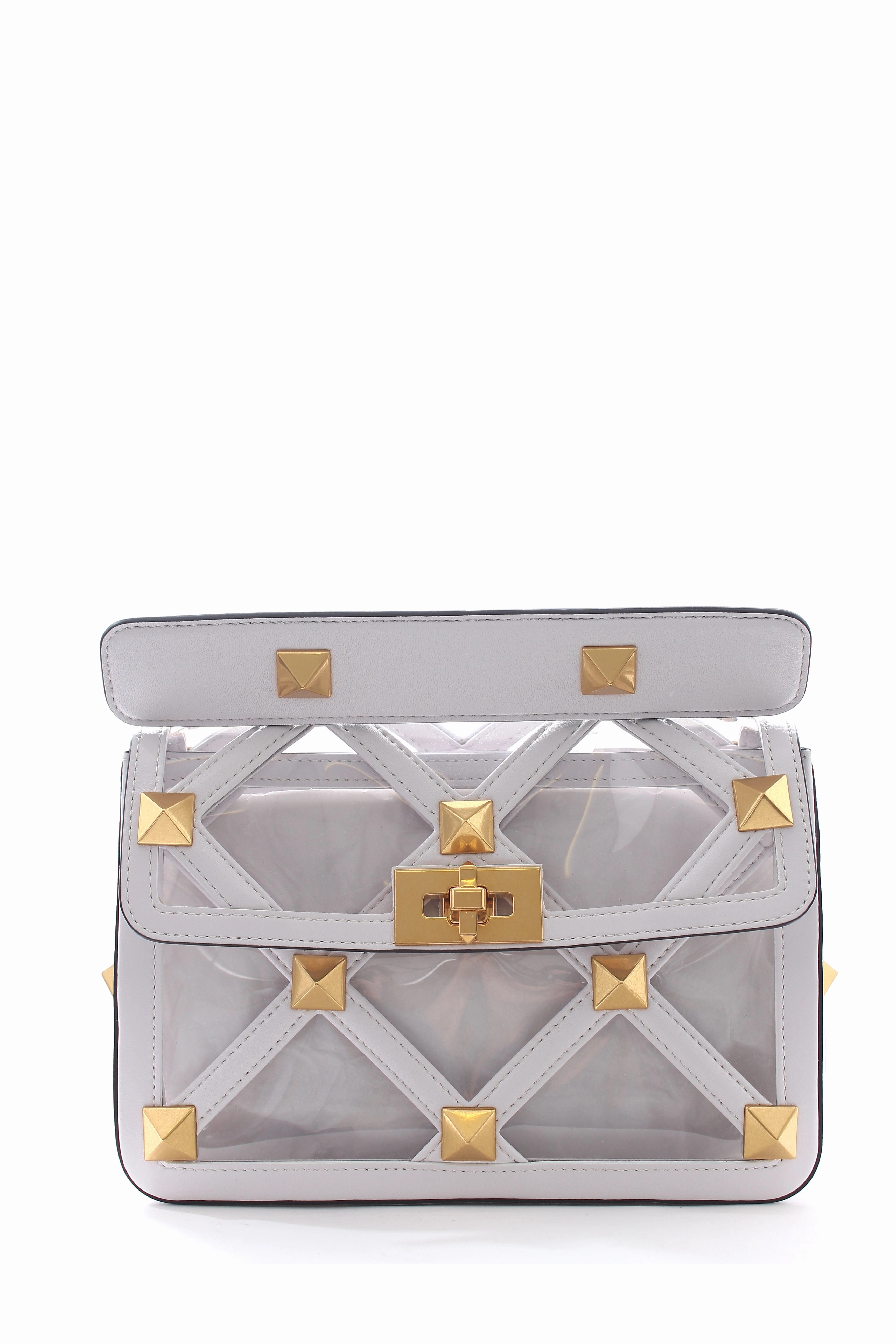 Valentino Roman Stud Foldover PVC and Leather Shoulder Bag