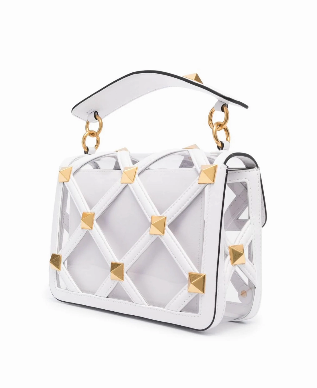 Valentino Roman Stud Foldover PVC and Leather Shoulder Bag