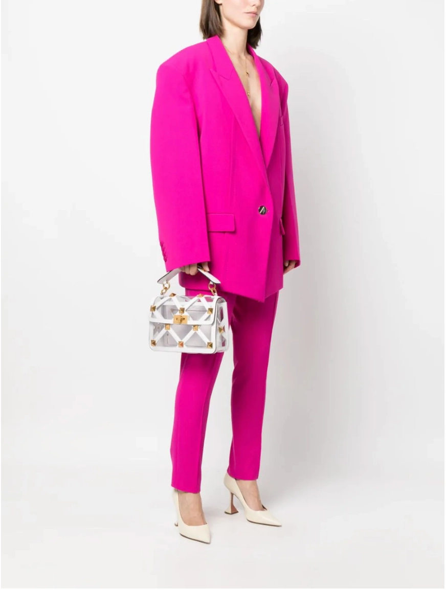 Valentino Roman Stud Foldover PVC and Leather Shoulder Bag