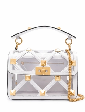 Valentino Roman Stud Foldover PVC and Leather Shoulder Bag