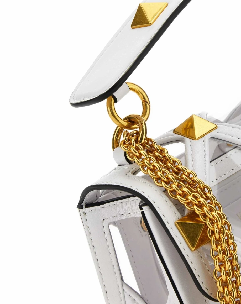 Valentino Roman Stud Foldover PVC and Leather Shoulder Bag